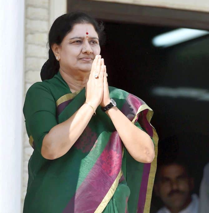 V K Sasikala leaves after attending the party's MLA's meeting